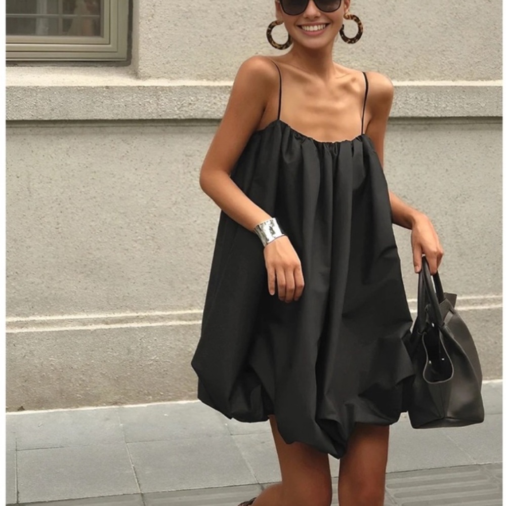 Commense Black Spaghetti Strap Mini Dress